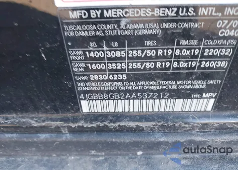 2010 Mercedes-Benz Ml 350 4Matic z USA, uszkodzony, nr VIN 4JGBB8GB2AA537212